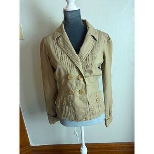 BKE vintage y2k Tan Khaki Double Breasted Pleated Blazer Jacket preppy medium
